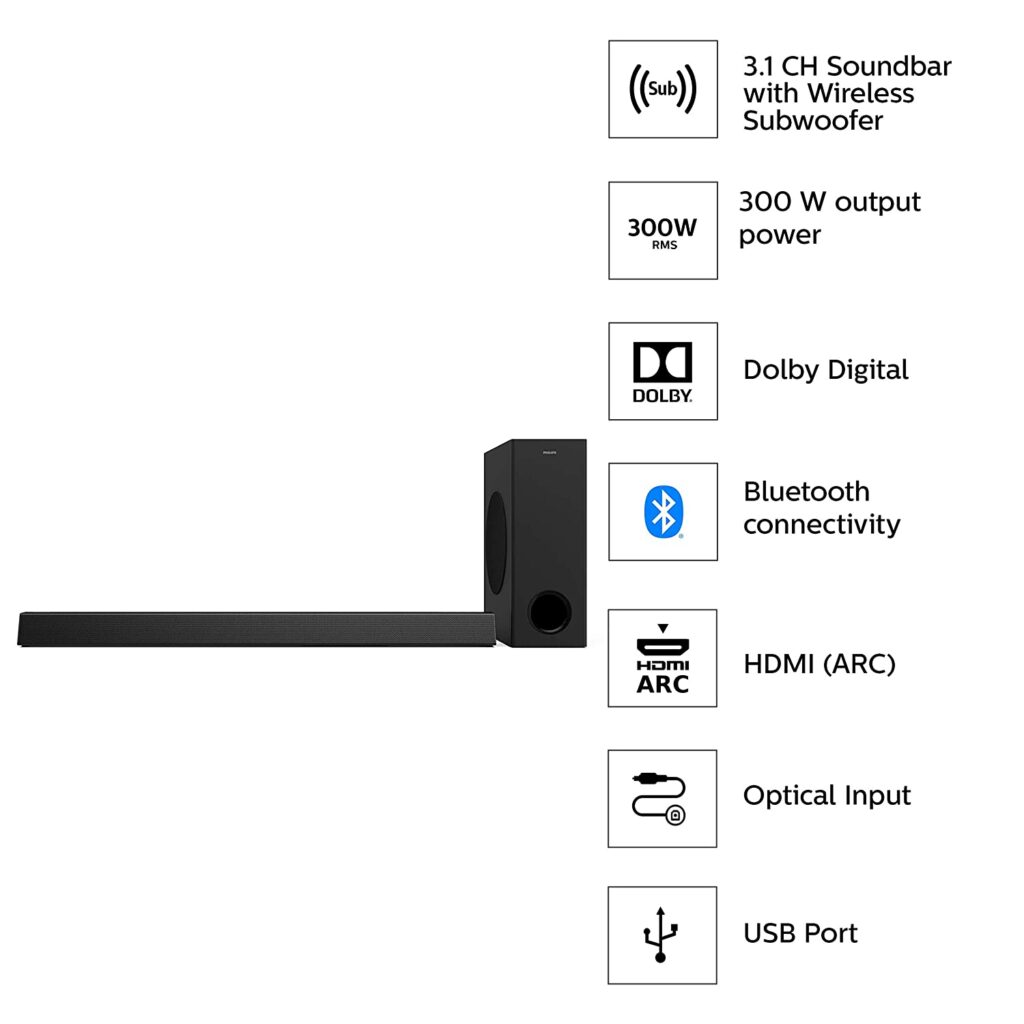 भारत में उपलब्ध सबसे अच्छे Dolby Atmos Soundbars 6 Philips HTL332010 Soundbar